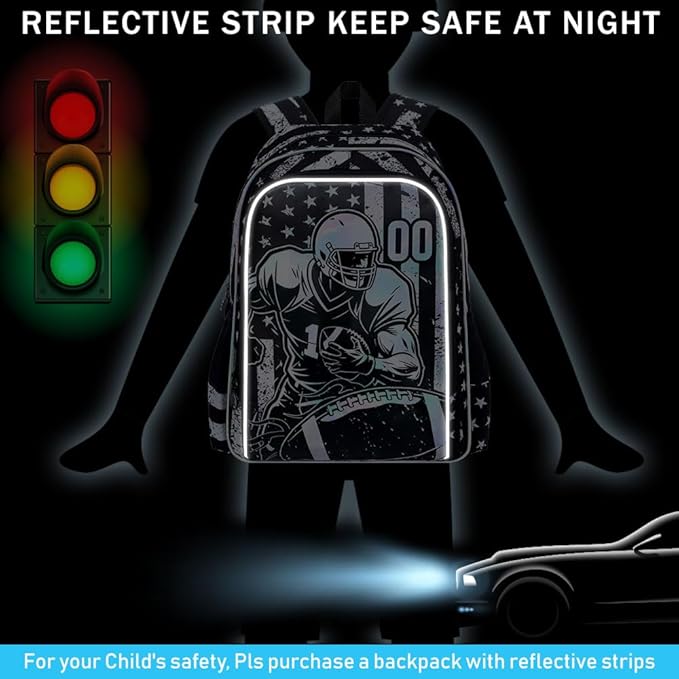 WZLVO 3PCS Rugby School Backpack, 17" Cool UV Printing Boys Football Bookbag/School Bag with Lunch Box & Pencil Bag for Elementary to Middle - Star-Spangled Rugby