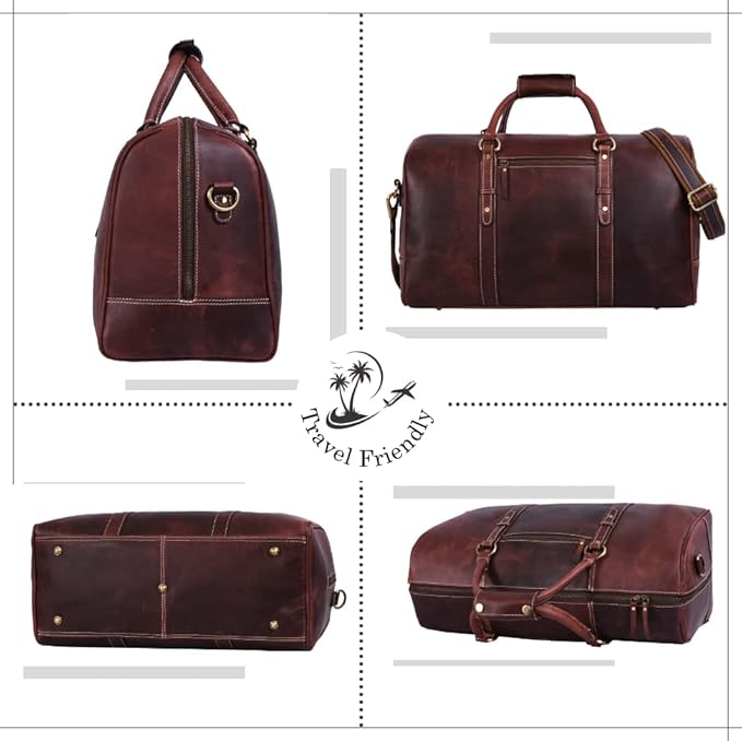 Leather Duffel Bag for Men & Women Travel, Weekend, Overnight, Gym Bag