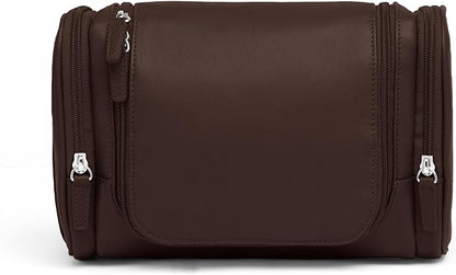 Leatherology Brown Small Hanging Toiletry Kit – Compact Leather Travel Organizer with Interior Zip Pockets, Mesh Pouches & Hanger | Full-Grain Leather Toiletry Bag for Men & Women