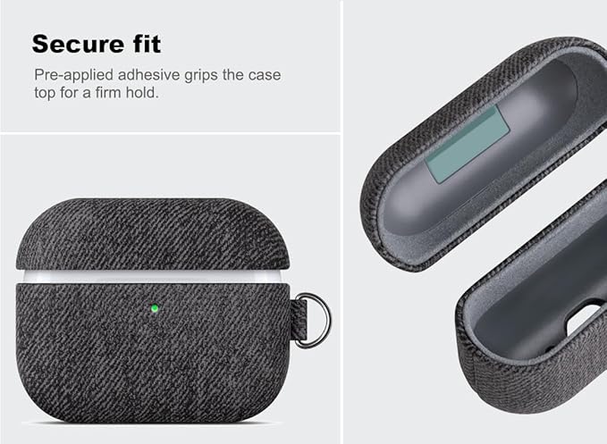 Handmade Case - for AirPods Pro 2 Case Cover with Key Chain - Selected Skin-Friendly Vegan Leather, Woolen Fabric Cloth Style, Shockproof Hard Cover for AirPods Pro 2nd Generation - Black