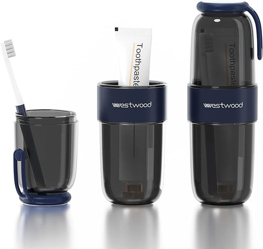 Luxury Transparent Black Toothbrush Travel Case, Portable Travel Toothbrush & Toothpaste Holder Cover Organizer Container with Mouthwash Cup for Camping, Business Trips, Bathroom Storage