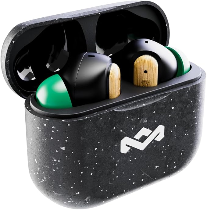 House of Marley Little Bird True Wireless Earbuds, Touch Controls, Built-in Mic, 24 Hours Playtime with Case, USB-C Quick Charge, Sustainable Materials, Movie and Gaming Mode, Black