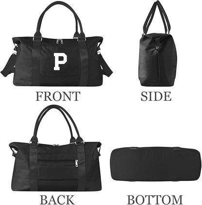 Initial Travel Duffel Bag Sports Gym Bag for Boys Teen Birthday Gifts,Black Personalized Weekender Bag Carry On Tote Bags for Men,Waterproof Overnight Luggage Bag Airplane Travel Essentials(Letter P)
