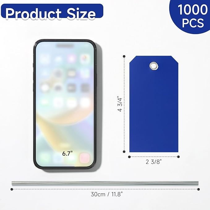 1000 Pieces Plastic Shipping Tags with Wire Labeling Tags Waterproof Hang Tags with Reinforcement Hole Writable Luggage tag Loops for Equipment Inventory Parts Garage (Colorful, 4 3/4" x 2 3/8")