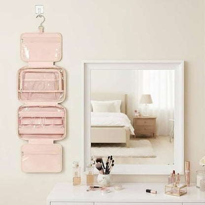 Travel Toiletry Bag for Women,Portable Hanging Travel Bag Cosmetic Jewelry Organizer,Makeup Bag for Toiletries,Full Sized Shampoo,Conditioner,Pink