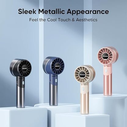 AMACOOL Portable Handheld Turbo Fan, 17Hrs Runtime, 4 Speeds Wind, Cool Metal Body, Rechargeable Battery Personal Fan, Mini Pocket Fans for Girl Woman Man Travel Makeup Camping Outdoor-Pink
