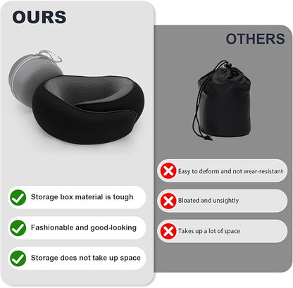 Travel Pillow for Airplane, Neck Pillow 100% Memory Foam with Comfortable Support for Long Flights, Cars, Trains Office & Home with Storage Box(Black)