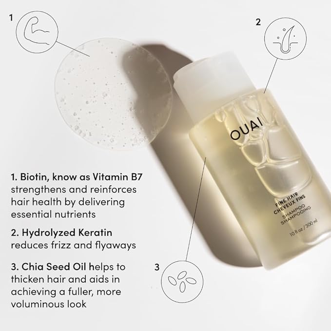 OUAI Fine Hair Shampoo & Conditioner Set, Travel Size - Volumizing Shampoo & Conditioner - With Strengthening Keratin, Biotin & Chia Seed Oil - Sulfate, Paraben & Phthalate Free (3 Oz)