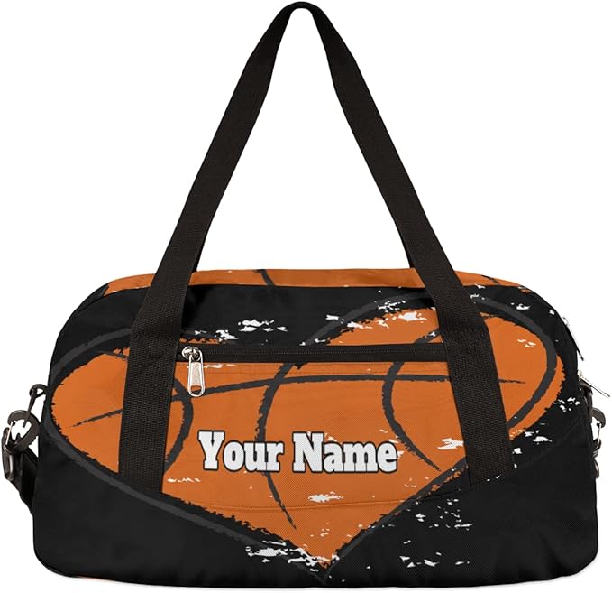 AUUXVA Custom Your Name Heart Shape Basketball Sports Personalized Text Gym Duffle Bag for Kids,Sports Bag for Teens Boys & Girls Small Waterproof Overnight Weekender Carry School Practice Travel Bag
