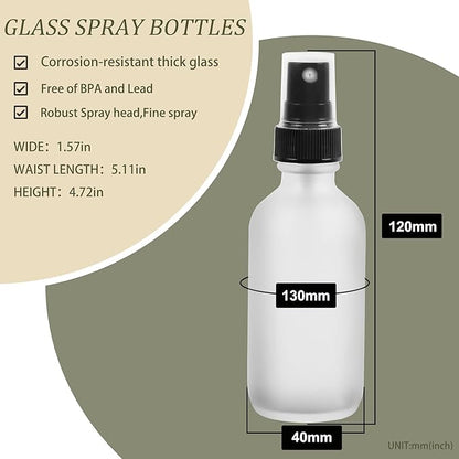 Green Glass Small Spray Bottles 2 oz 24 Packs,Fine Mist Sprayer Pretty Finish,Refillable Containers mini spray bottles for Cleaning Solutions and Skin Care (Clear Frosted 24Pack)