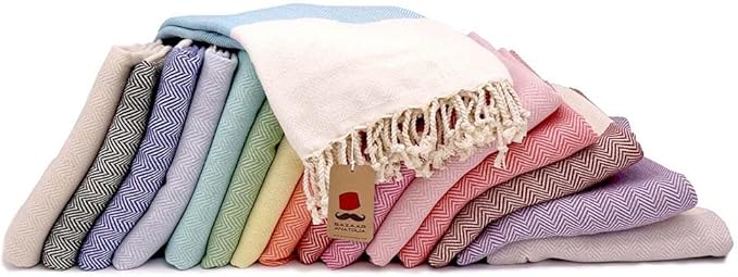 Bazaar Anatolia Turkish Beach Towel 100% Cotton Bath Towels 71x39 Quick Dry Sand Free Lightweight Large Oversized Herringbone Hot Pink Fuscia