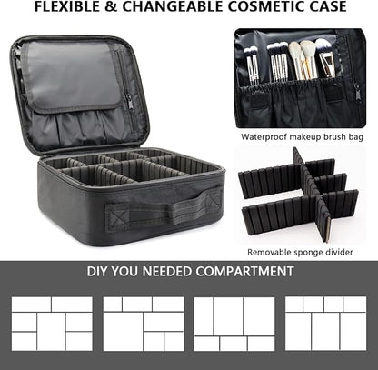 Travel Makeup Train Case Cosmetic Case Organizer Portable Artist Storage Bag with Adjustable Dividers for Cosmetics Makeup Brushes Toiletry Jewelry Digital Accessories