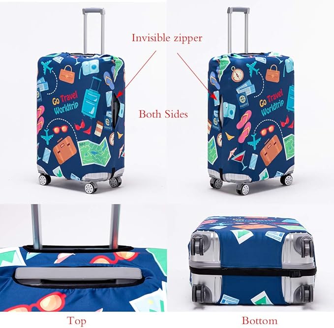 Travelkin Luggage Cover Washable Suitcase Protector Anti-scratch Suitcase cover Fits 18-32 Inch Luggage (Go travel-Trip, L)