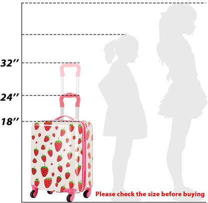 Redbaker 6 Pcs Kids Luggage Set 17 Inch Kids Rolling Luggage Double Pattern Suitcase for Girls Boys School Gift (Blush Pink,17 Inch,Strawberry Style)