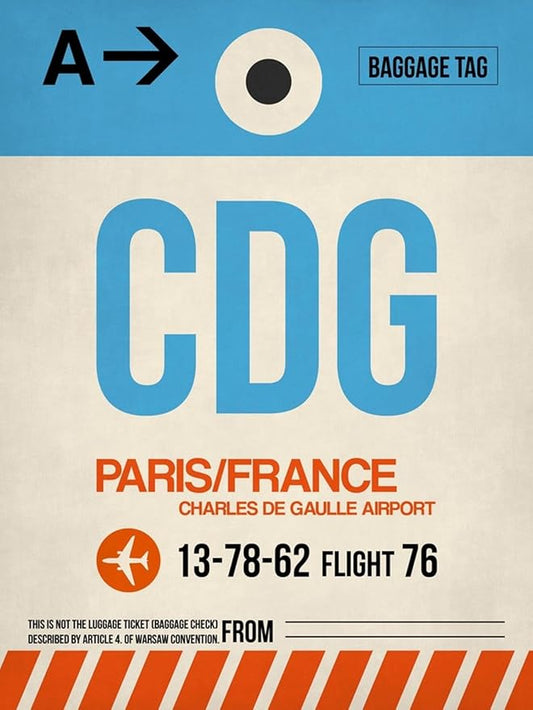 ART.COM Wall Art Print CDG Paris Luggage Tag 2 by NaxArt, 24" x 32"
