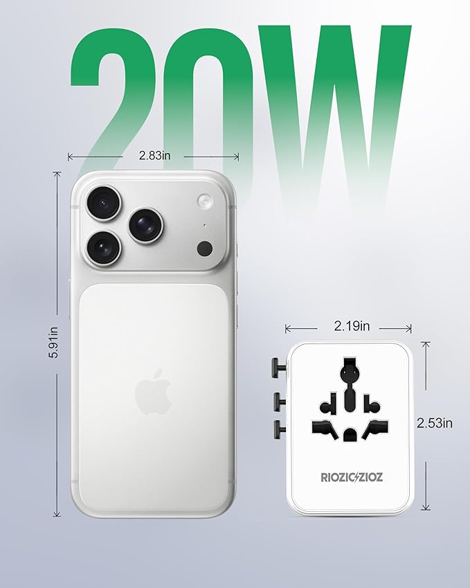 Universal Travel Plug Adapter,5-Port PD&QC Fast Charging Power Adapter(2AC&USB-A&2USB-C),Worldwide Outlet Wall Charger for USA/EU/UK/AUS Over 200 Countries-Type C/A/G/I