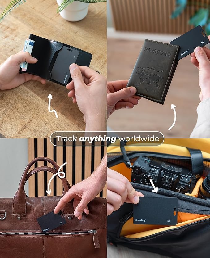 Rhinokey® Wallet Tracker Card,(Android Only) 0.07in Slim Rechargeable Airtag Card Tracker, Works with Google's Find Hub, IP68 Waterproof Tag, Item Finder with Key Chain Hole for Luggage Tags Purse