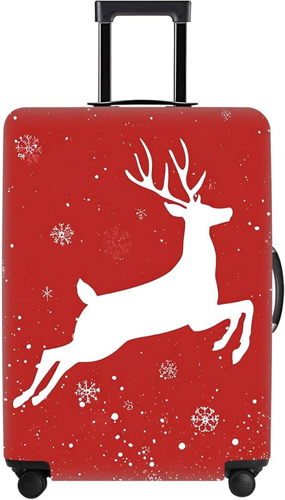 Red Christmas Deer Luggage Cover – Reindeer Suitcase Protector, Stretchable Waterproof Holiday Travel Luggage Sleeve,S