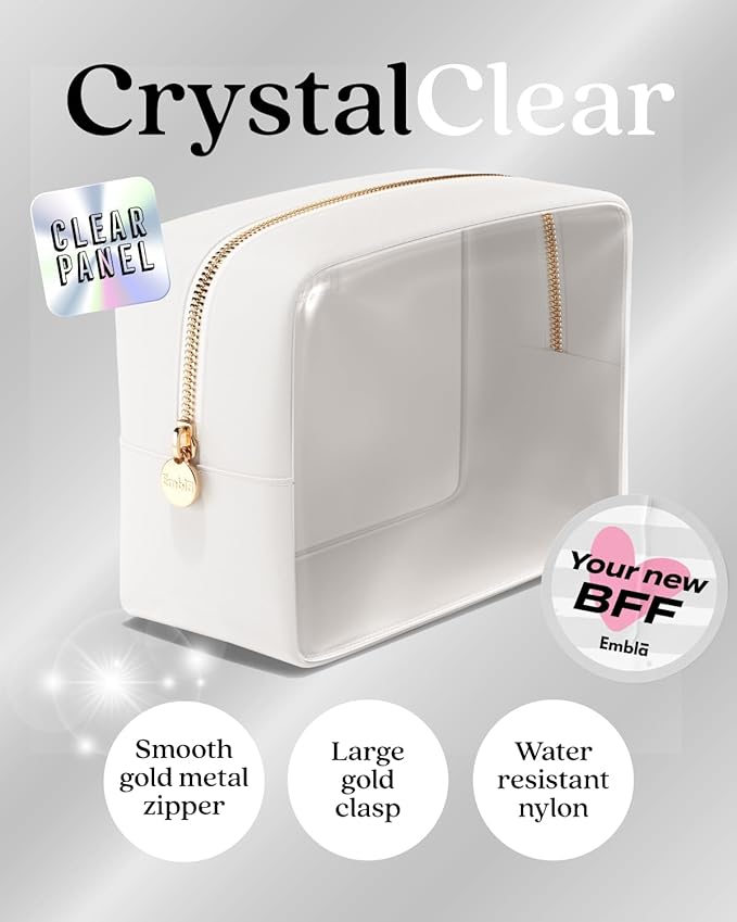 Clear Cosmetic Bags Set of 3, Mini Small Large Makeup Bags For Women Clear Pouch Cosmetics Cases Zipper Cute Pouches Make Up Travel Toiletry Essentials Preppy Purse Organizer Makeup Cases, White