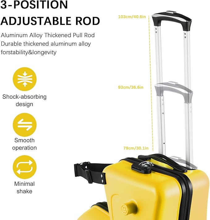 20 Inch Kid Ride Suitcase, Kid Travel Trolley With Safety Belt, Kids Luggage Seat Ride With Lock, Luggage For Kids Airplane Travel,Suitcase To Aged 1-6 Years Old, ABS+PC (Yellow)