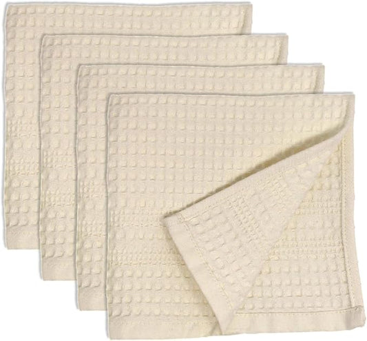 GILDEN TREE Waffle Towels Wash Cloths for Showering, Exfoliating Washcloth Face Towels, Quick Dry Towel Cotton Washcloths Set of 4, Classic Style (Cream)