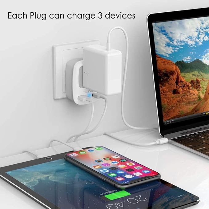 2 Pack Type E F Plug Adapter, TESSAN South Korea Outlet Adapter with 3 USB Ports (1 USB C), Schuko Travel Plug for US to Europe EU Spain Germany France Iceland Greece Russia Norway