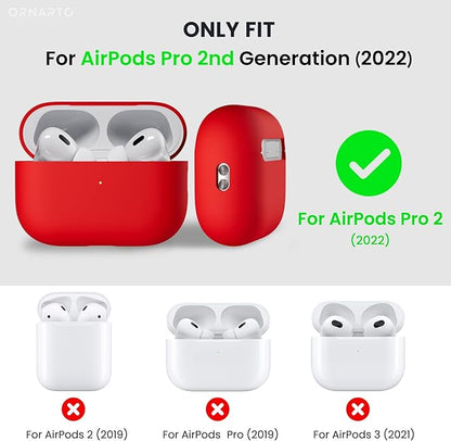 ORNARTO Compatible with AirPods Pro 2 Case 2022, Full Protective Hybrid Silicone for AirPods Pro 2nd Generation Case, Front LED Visible Skin Cover-Red