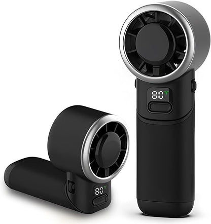 Portable Handheld Turbo Fan, USB Rechargeable Personal Mini Fan, LED Display, 5 Speed, 10H Cooling Time, Foldable Design, Powerful Turbo Small Pocket Fans for Travel, Outdoor, Office, Black