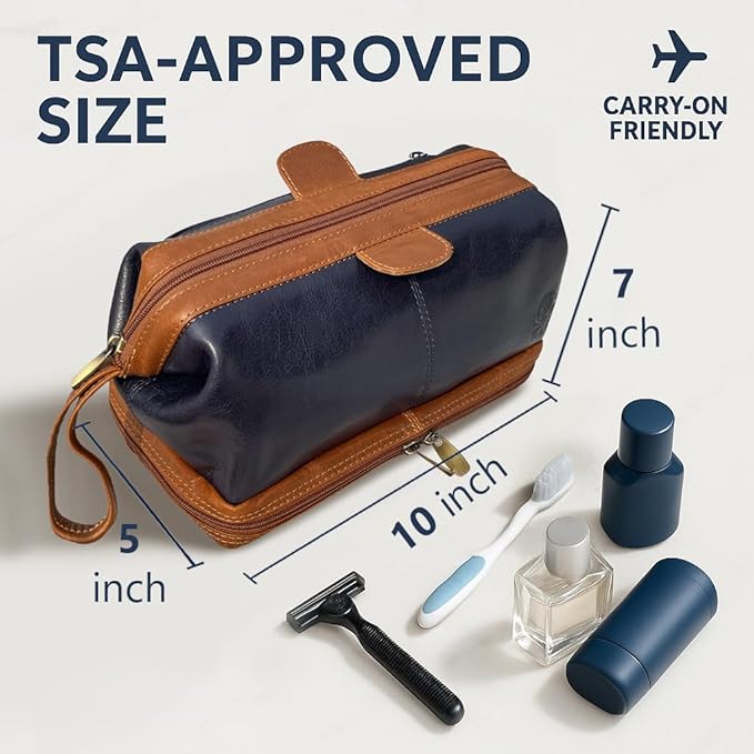 RUSTIC TOWN Leather Toiletry Bag for Men - Vintage Travel Gift Shaving Ditty Kit - Bathroom Shower Toiletries Hygeine Organizer - Cosmetic Makeup Bag for Women