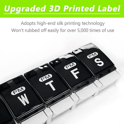 Extra Large Weekly Pill Organizer 2 Times a Day - Remtise Am/Pm Daily Pill Case Medicine Organizer, Push Button 7 Day Pill Box for Pills/Vitamin/Cod Liver Oil/Supplements (Black & White)