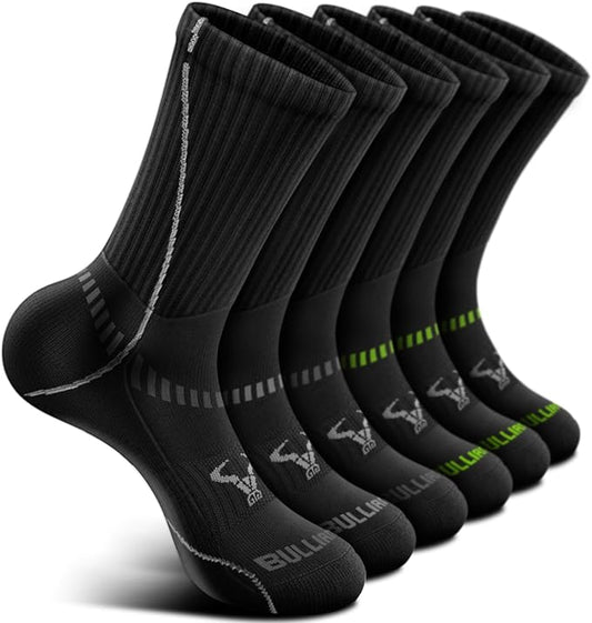 BULLIANT Compression Socks for Men 6Pairs, Athletic Crew Socks Cushioned For Men Sports Running-Arch Support