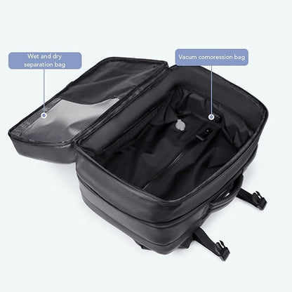 Vacuum Seal Travel Backpack 36-55L, Expandable Air Compression Vacuum System, Carry On with Lock Fits 17.3" Laptop, Water Resistant, Dry and Wet Separation