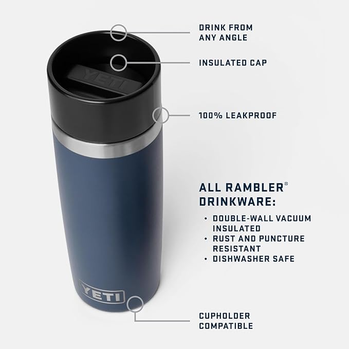 YETI Rambler 16 oz Travel Bottle, Stainless Steel, Vacuum Insulated with Leakproof Commuter Cap, Navy