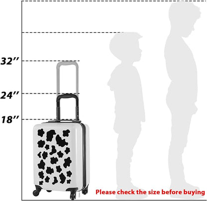 Redbaker 6 Pcs Kids Luggage Set 17 Inch Kids Rolling Luggage Double Pattern Suitcase for Girls Boys School Gift (Black and White,17 Inch,Cow Style)