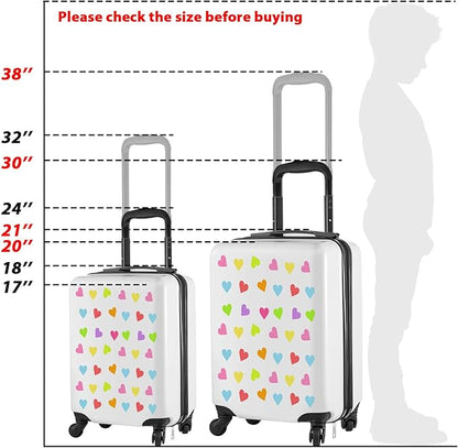 Sanwuta 6 Pcs Kids Luggage Set Kids Rolling Suitcases for Girls(White,18", 20",Heart)