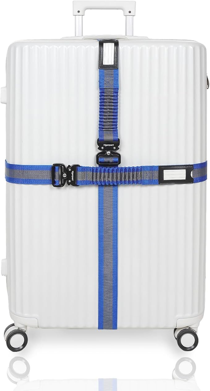 Vigorport Luggage Straps for Suitcases 2 Pack, Heavy Duty Metal Buckle Luggage Belt Strap, TSA Approved Suitcase Belt, Stretchable Travel Strap for Luggage