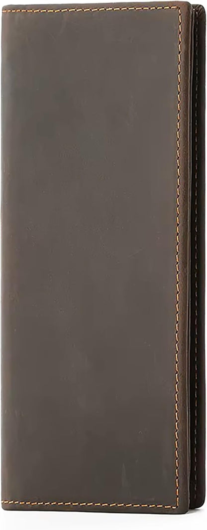 Leather Phone Wallet for Men RFID Blocking Long Wallet Genuine Crazy Horse Leather Coffee Brown Wallet with Card Slots ID Window Zipper Coin Pocket Cash Holder Travel Wallet