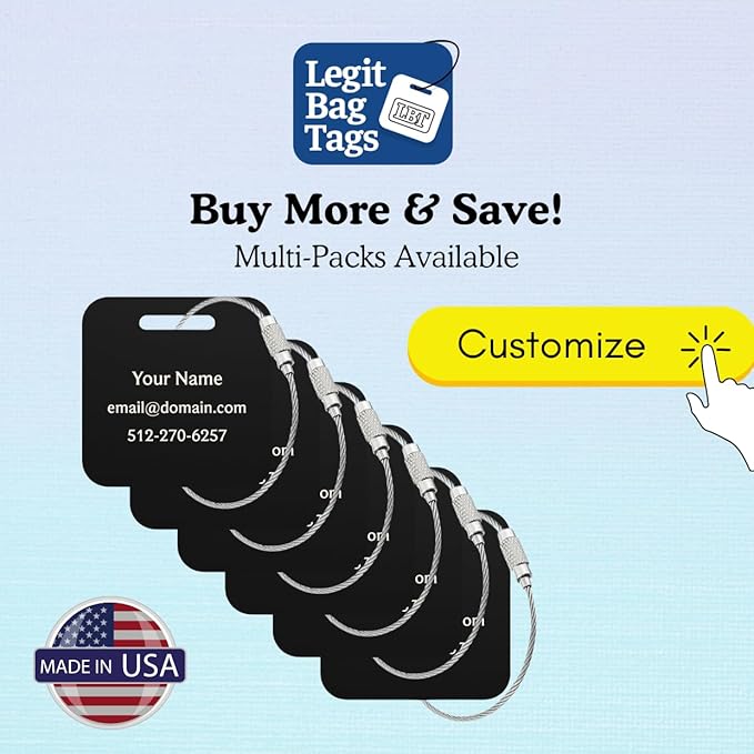 Custom Luggage Tags (3 or 6 Pack) - Personalized Unique Suitcase & Backpack Travel, Durable, Waterproof & Heavy Duty (Orange)