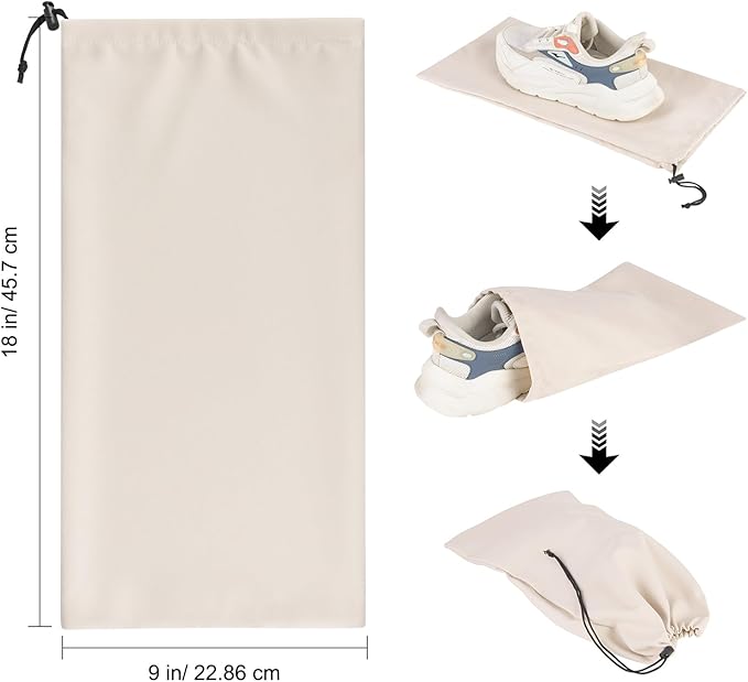 LAKE OF FIRE 8 Pcs Single Shoe Bags for Travel - 18"X9" Packing Shoe Travel Bags for Suitcase, Shoes (Beige)