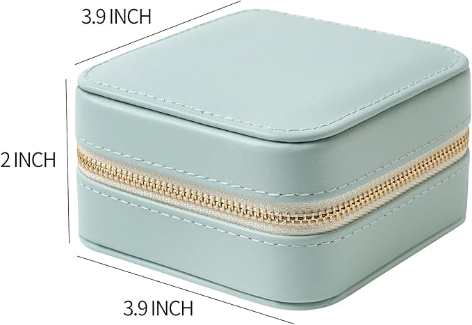 Genuine Leather Travel Jewelry Organizer Case with Mirror for Women, Small Mini Portable Jewelry Box for Earring, Ring, Necklace, Bracelet（Baby Blue）