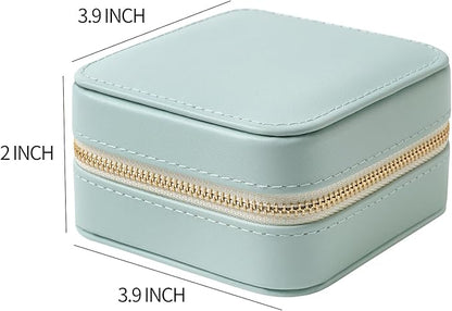 Genuine Leather Travel Jewelry Organizer Case with Mirror for Women, Small Mini Portable Jewelry Box for Earring, Ring, Necklace, Bracelet（Baby Blue）