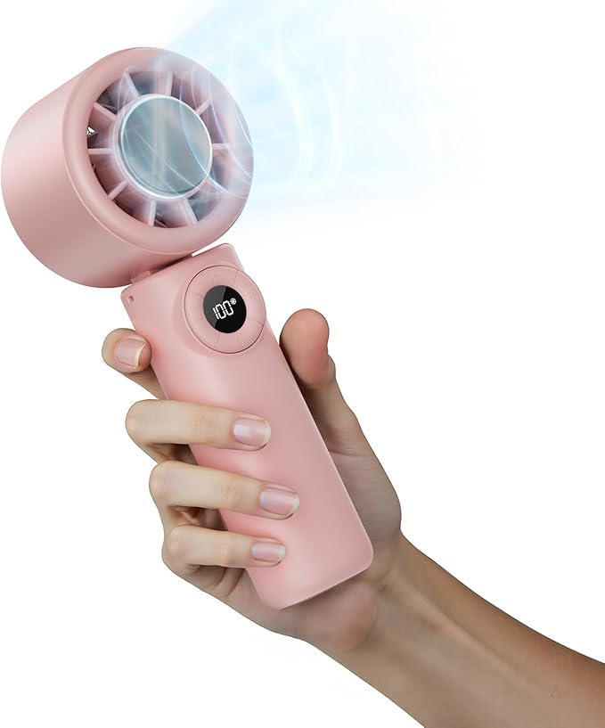 CIVPOWER Handheld Fan: Portable Small Ice Cooling Plate- 4000mAh Rechargeable 100 Gear High-Speed Turbo 10500 RPM - Personal Foldable Battery Operated for Travel Indoor Outdoor Women Men (Pink)