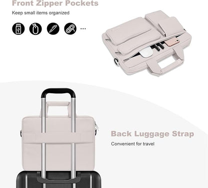 MOSISO Laptop Shoulder Bag 15.6 inch, 15-15.6 inch Computer Bag Compatible with MacBook Pro 16 inch, HP, Dell, Lenovo, Notebook with 2 Raised&1 Flapover&1 Horizontal Pocket&Handle&Belt, Stone Gray
