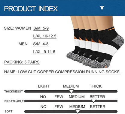 Iseasoo Copper Ankle Compression Socks - Low Cut Arch Support Socks for Men & Women, Running, Nurses, Plantar Fasciitis Socks