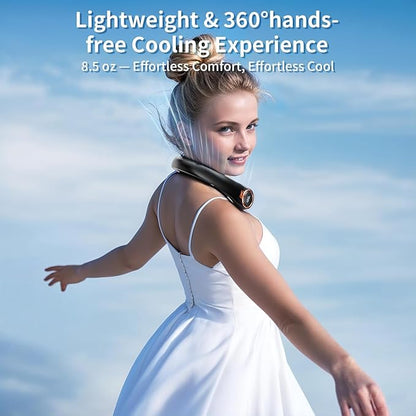 Portable Neck Fan with 6000mAh USB - Rechargeable Battery, Ultra-Light Bladeless Neck Fan LED Display, 360° Cooling Wearable Fan, 3 Speeds (Black)