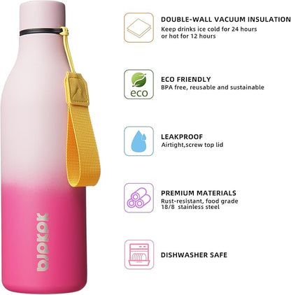BJPKPK Insulated Water Bottles, 25 oz Stainless Steel Metal Water Bottle with Strap, BPA Free Leak Proof Jugs, Mugs, Flasks, Reusable Thermal Flasks for Sports & Travel, Cherry