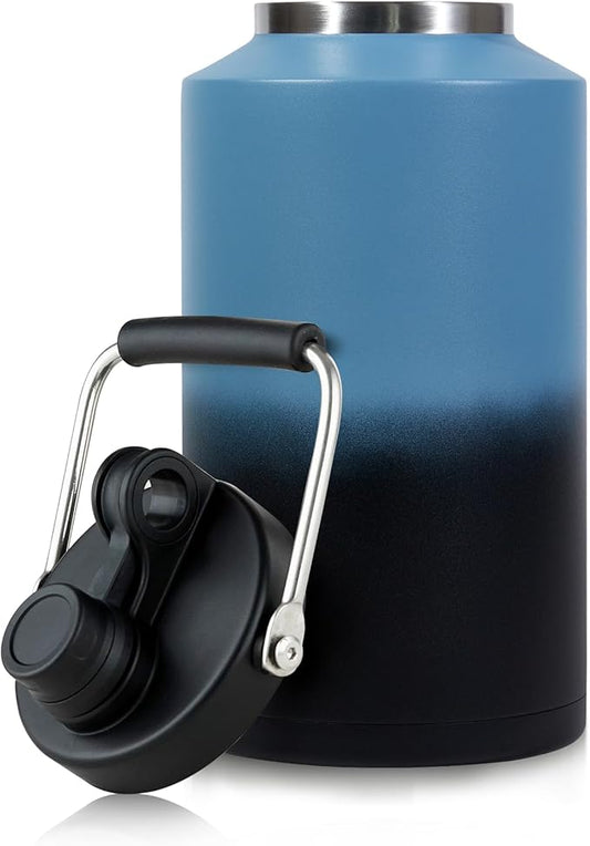 1 Gallon Water Jug Bottle Insulated, 128oz Stainless Steel Water Bottle Jug Wide Mouth Double Vacuum Dishwasher Safe BPA Free for Hot & Cold Drinks Gradient Blue