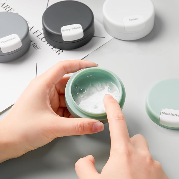Travel Containers for Toiletries, Magnetic Travel Containers (30ml), TSA Approved Cream Jars with Toiletry Bag, Leak-proof Small Jars with Multiple Labels for Better Organization