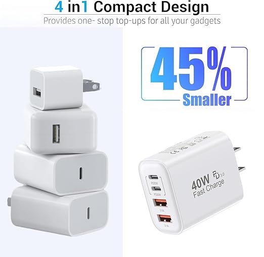 2Pack iPhone 17/16/15 Pro Max USB C to C Woven Cable Cord,PD 40W Type C Apple Charger 4 Port Wall Plug with 3FT USB C-C Fast Charging Woven Cord for iPhone 17 Air/16e/17/16/15/15 Plus/Pro/Pro Max/iPad