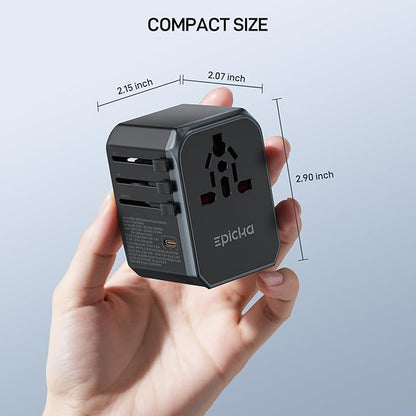 EPICKA GaN 45W Universal Travel Adapter, European Travel Plug Adapter with PD&QC Fast Charging(2 USB-A & 3 USB-C Ports) - Worldwide Travel Essentials, International Power Adapter for UK/US/AU (Black)